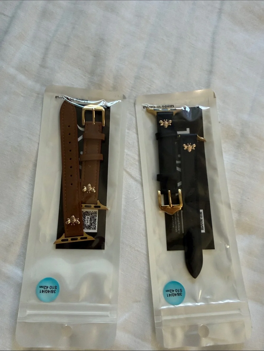 Leather Apple Watch Band with Gold Bee Accent - set of Two Brown and Black